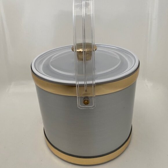 VINTAGE Culver Brushed Silver and Gold Acrylic Barware Ice Bucket - Picture 7 of 14